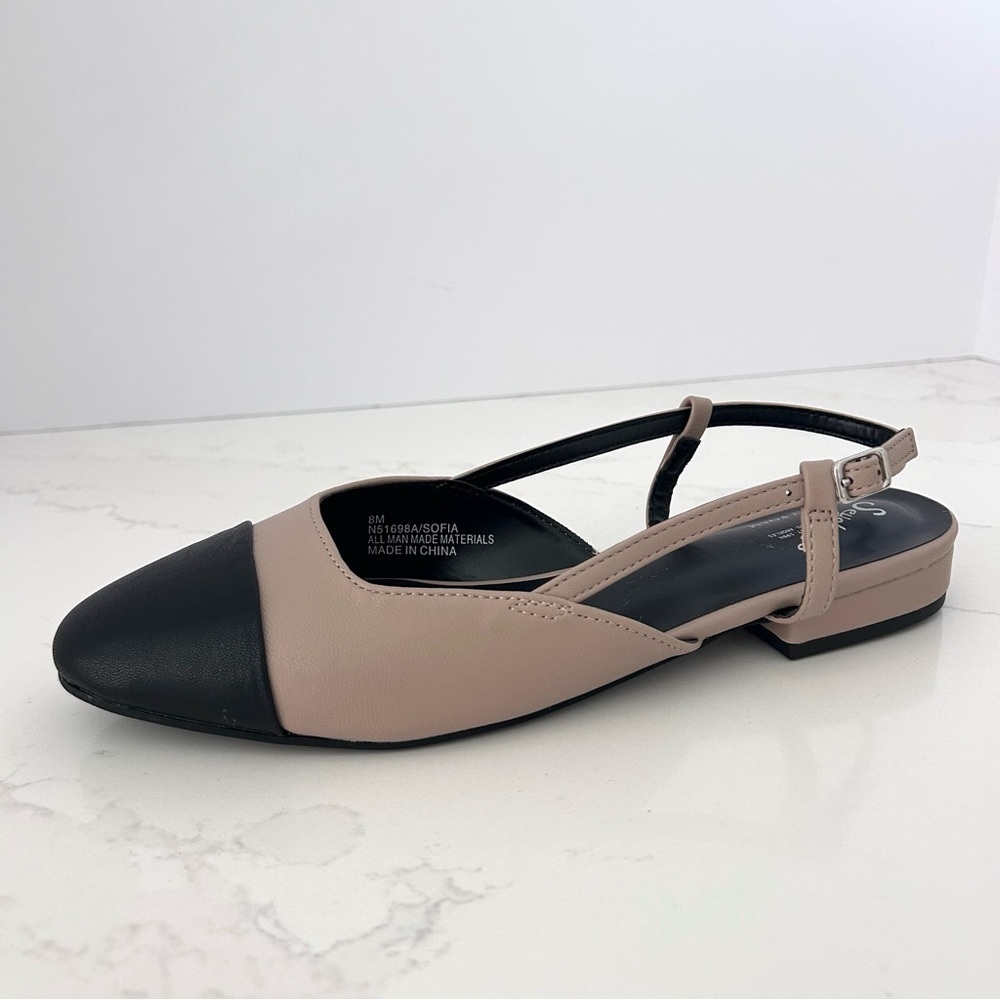Seychelles Slingback Flats Shoe Cap Toe Fall Office Block Black Tan Size 8